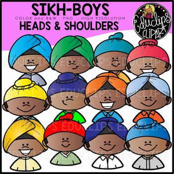 Sikh Boys Heads & Shoulders Clip Art Set {Educlips Clipart}