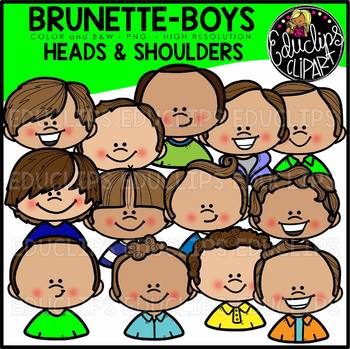Brunette Boys Heads & Shoulders Clip Art Set {Educlips Clipart}