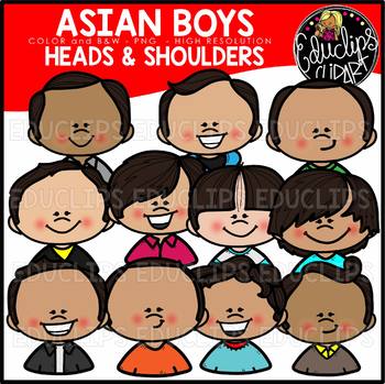 Asian Boys Heads & Shoulders Clip Art Set {Educlips Clipart}