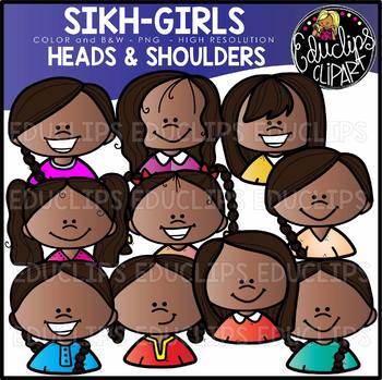 Sikh Girls Heads & Shoulders Clip Art Set {Educlips Clipart}