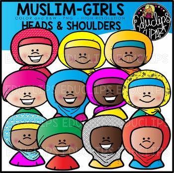 Muslim Girls Heads & Shoulders Clip Art Set {Educlips Clipart}