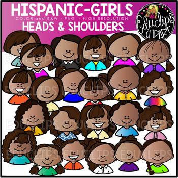 Hispanic Girls Heads & Shoulders Clip Art Set {Educlips Clipart}