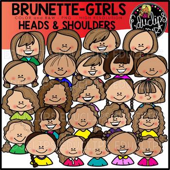 Brunette Girls Heads & Shoulders Clip Art Set {Educlips Clipart}