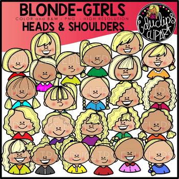 Blonde Girls Heads & Shoulders Clip Art Set {Educlips Clipart}
