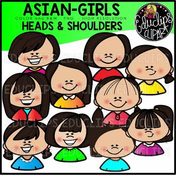 Asian Girls Heads & Shoulders Clip Art Set {Educlips Clipart}