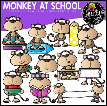 Monkey At School Clip Art Set {Educlips Clipart}
