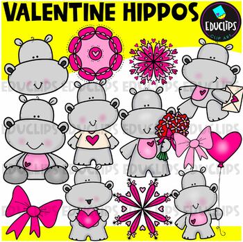 Valentine Hippos Clip Art Set {Educlips Clipart}