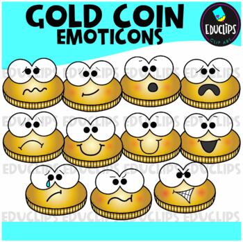 Gold Coin Emoticons Clipart Set {Educlips Clipart}