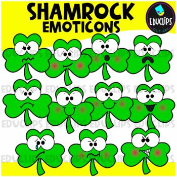 Shamrocks Emoticons Clipart Set {Educlips Clipart}