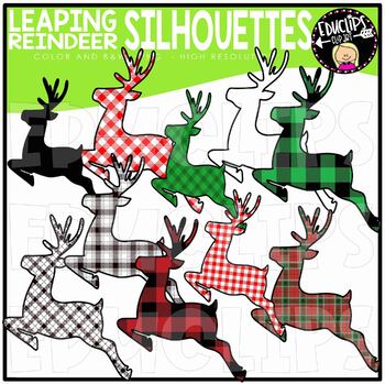 Leaping Reindeer Silhouettes Clip Art Set {Educlips Clipart}