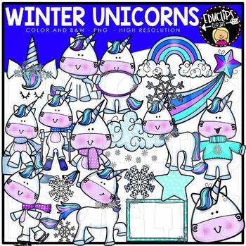 Winter Unicorns Clip Art Set {Educlips Clipart}