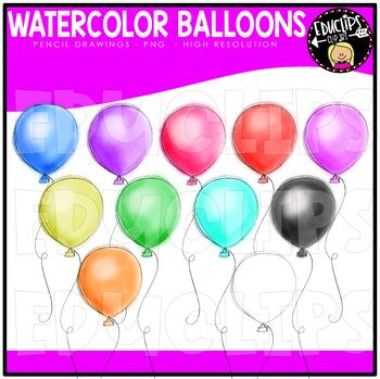 Watercolor Balloons Clip Art Set {Educlips Clipart}