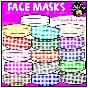 Face Masks - Gingham - Clip Art Set {Educlips Clipart}