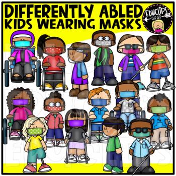 Differently Abled Kids Wearing Masks Clip Art Set {Educlips Clipart}