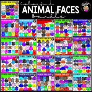 Colorful Animal Faces Clip Art Bundle {Educlips Clipart}