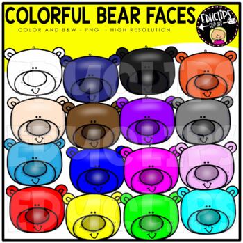 Colorful Bear Faces Clip Art Set {Educlips Clipart}