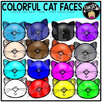 Colorful Cat Faces Clip Art Set {Educlips Clipart}