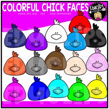 Colorful Chick Faces Clip Art Set {Educlips Clipart}