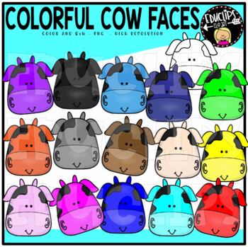 Colorful Cow Faces Clip Art Set {Educlips Clipart}