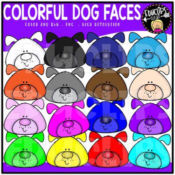 Colorful Dog Faces Clip Art Set {Educlips Clipart}