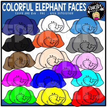 Colorful Elephant Faces Clip Art Set {Educlips Clipart}
