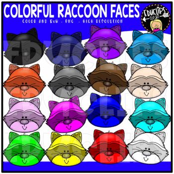 Colorful Raccoon Faces Clip Art Set {Educlips Clipart}
