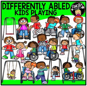 Differently Abled Kids Playing Clip Art Set {Educlips Clipart}