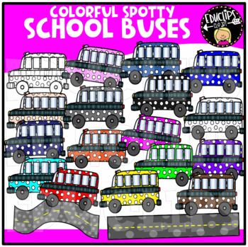 Colorful Spotty School Buses Clip Art Set {Educlips Clipart}