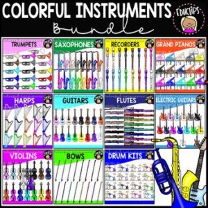 Colorful Instruments Clip Art Bundle {Educlips Clipart}