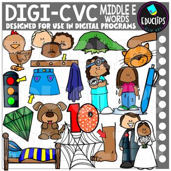 DIGI CVC Short E Words - Movable Images Clip Art Set {Educlips Clipart}
