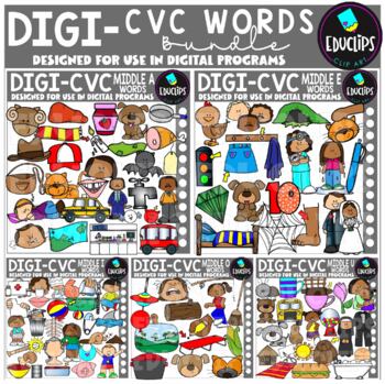 DIGI CVC Short Vowel Words - Movable Images Clip Art Bundle {Educlips Clipart}