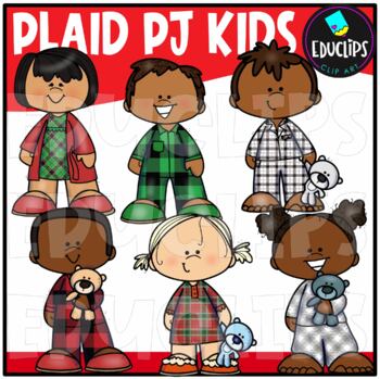 Plaid PJ Kids Clip Art Mini Set {Educlips Clipart}