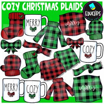 Cozy Christmas Plaids Clip Art Set {Educlips Clipart}