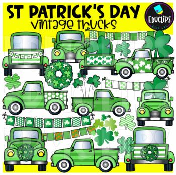St Patrick's Day Vintage Trucks Clip Art Set {Educlips Clipart}