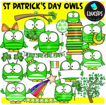St Patrick's Day Owls Clip Art Set {Educlips Clipart}