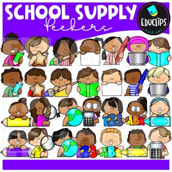 School Supply Kids Toppers Clip Art Set {Educlips Clipart}