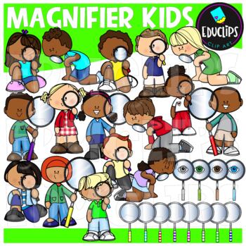 Magnifier Kids Clip Art Set {Educlips Clipart}