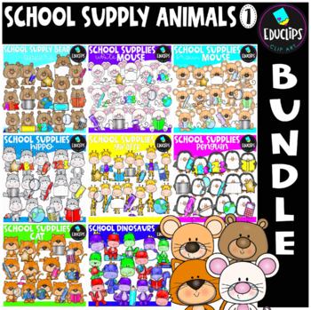 School Supply Animals 1 Clip Art Bundle {Educlips Clipart}