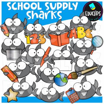 School Supply Sharks Clip Art Set {Educlips Clipart}