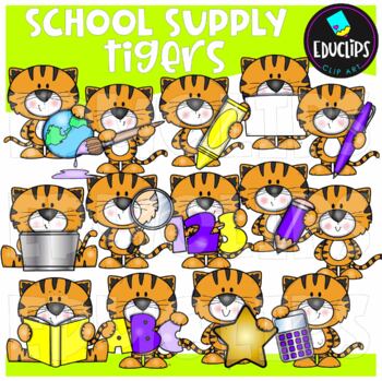 School Supply Tigers Clip Art Set {Educlips Clipart}