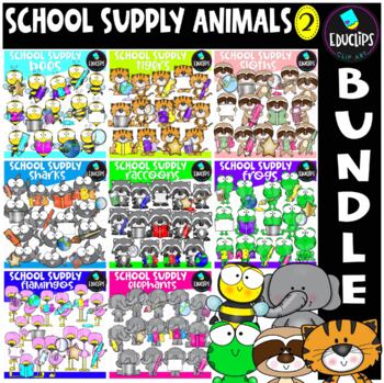 School Supply Animals 2 Clip Art Bundle {Educlips Clipart}