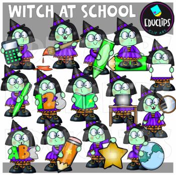 Witch At School Clip Art Set {Educlips Clipart}