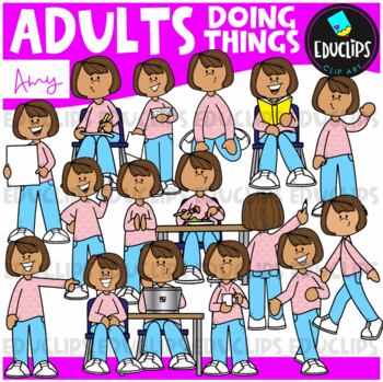 Adults - Amy Doing Things Clip Art Set {Educlips Clipart}