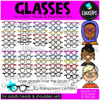 Glasses Accessory Pack for Adults Heads & Shoulders - Clip Art Set {Educlips}