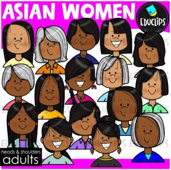 Adults Heads & Shoulders - Asian Women - Clip Art Set {Educlips Clipart}