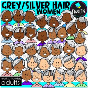Adults Heads & Shoulders - Women With Grey Hair - Clip Art Set {Educlips}