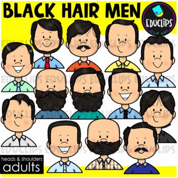 Adults Heads & Shoulders - Men with Black Hair - Clip Art Set {Educlips}