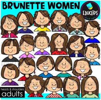 Adults Heads & Shoulders - Women with Brunette Hair - Clip Art Set {Educlips}