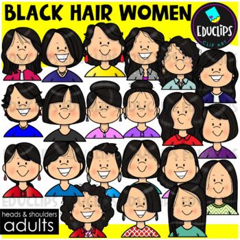 Adults Heads & Shoulders - Women with Black Hair - Clip Art Set {Educlips}