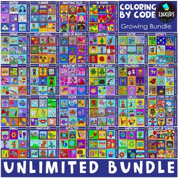 Coloring By Code Unlimited Clip Art Bundle {Educlips Clipart)